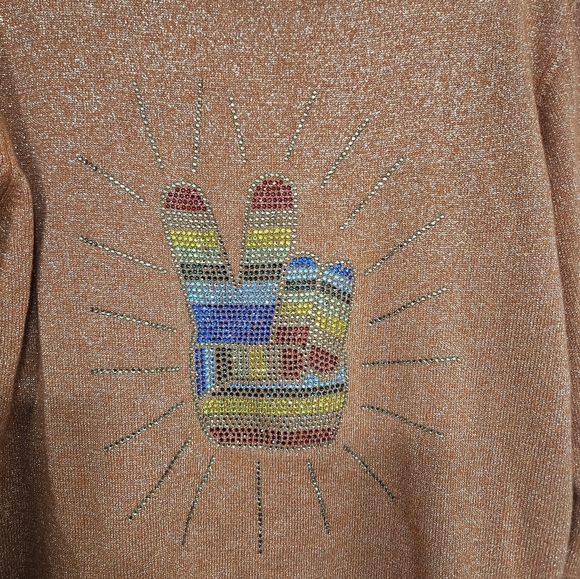 Le Superbe Wool Cashmere Orange Metallic Hoodie Embellished Peace Sign Colorful - Picture 6 of 9